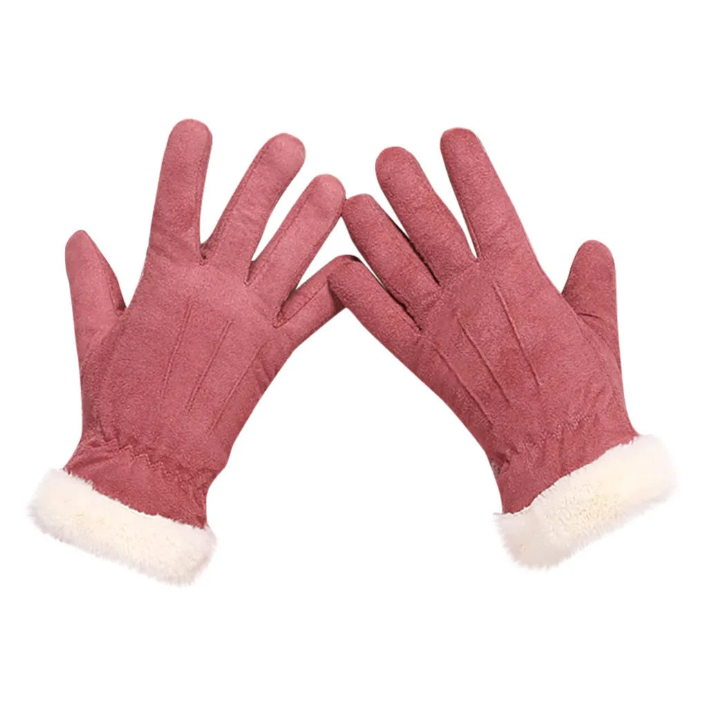 Новые Зимние перчатки для женщин и мужчин, вязаные новые женские зимние водонепроницаемые Нескользящие эластичные теплые перчатки с мягкой подкладкой#1 - Цвет: pink