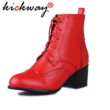 

Women's Ankle Boots Pu Leather Oxford Shoes Black Lace Up Creepers Shoes Fashion Party Footwear Drop Shipping Plus Size 34-47