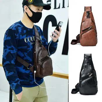 

2019 Newest Hot Men's Shoulder Bag Sling Chest Pack Leather USB Charging Sport Crossbody Shoulder Bag Waist Packs