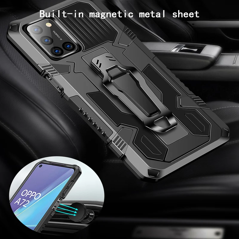 Shockproof Phone Case For OPPO A5 A7 A12 A9 A8 A32 A52 A53 A72 A92 A73 A15 Car Holder Back Clip Cover For OPPO A3S A5S A11K A1K