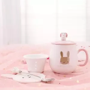 Panda Mug Coffee Breakfast Cup Large Capacity Water Glass Milk Cup Creative Cartoon Ceramic Cup with Lid with Spoon Coffee Cup - Цвет: 480ML set