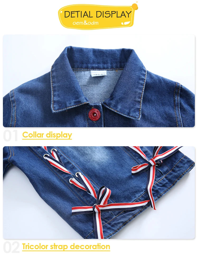 Korean Fashion Design Bandage Design Jean Jacket And Pants Set Kids Cowboy Outfit Child Ribbon Denim Clothing Set For girls