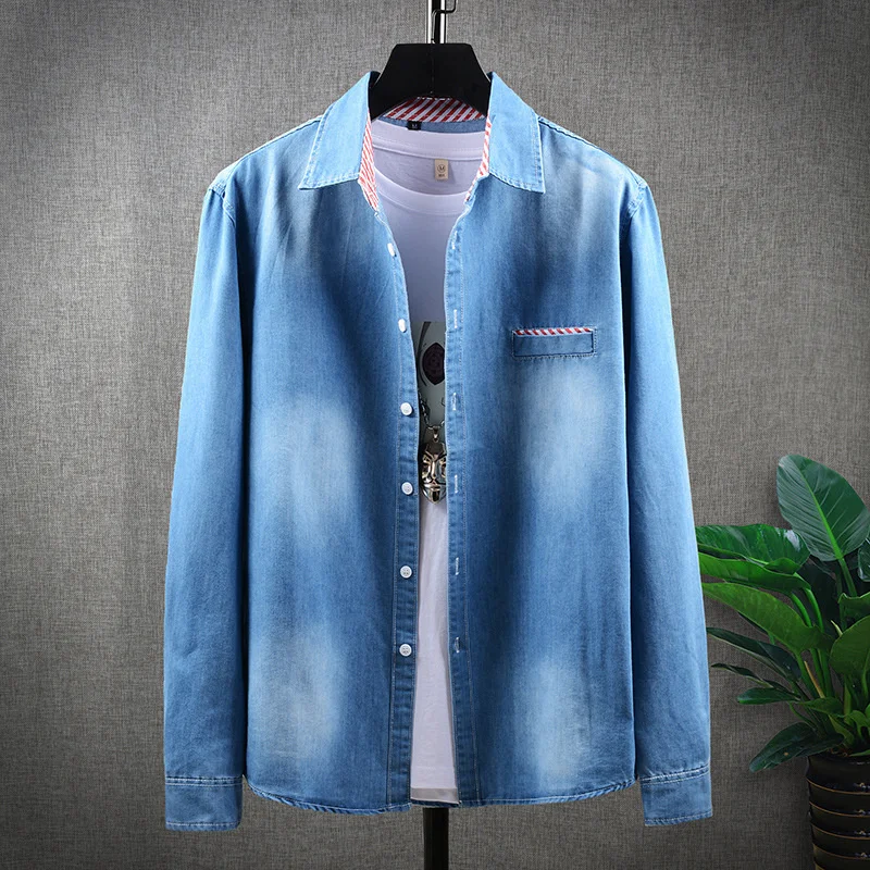 

Мужские джинсовые куртки, свободные оригинальные приталенные повседневные однотонные, с красивым лацканом, весна