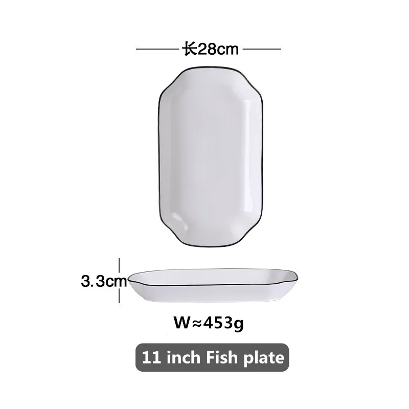 28 cm fish plate Белая обеденная тарелка, набор керамической кухонной посуды, набор кухонных блюд, рисовый салат, лапша, миска, суп, кухонный инструмент для приготовления пищи, 1 шт - Цвет: 28 cm fish plate