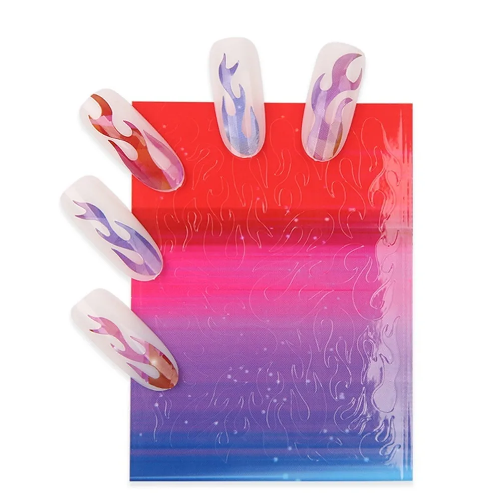 6Pcs/Set Fire Holographic Nail Sticker Leaf Self Adhesive Decal Thin Laser Stripe Sticker Diy Nail Foil Nail Art Sticker