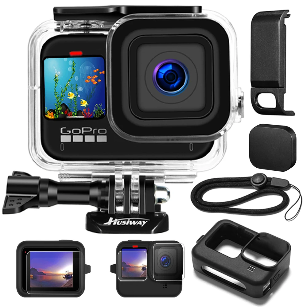 Husiway Accessories Kit for GoPro Hero 9 Black Waterproof Housing Lens