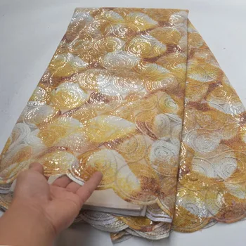 

Latest Gradient French Nigerian Lace Fabric 2019High Quality Tulle African Lace Fabric Wedding African Sequins French Tulle Lace