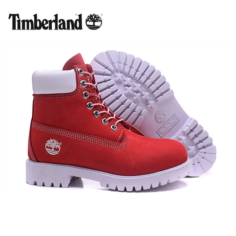 TIMBERLAND de invierno para hombre, de cuero genuino, antideslizantes, cálidos, al aire libre para senderismo, color rojo y blanco, 10061|Zapatos de - AliExpress