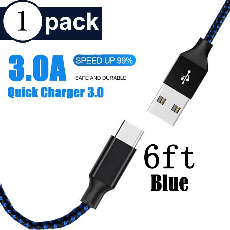 USB C кабель 3A Быстрая зарядка 5 упаковка USB A к type C зарядное устройство для samsung Galaxy S10 S10E S9 S8 Plus Note 10 9 8 Moto Z LG - Цвет: 1pack 6ft blue
