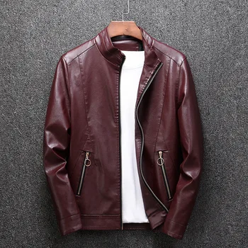 

2020 Autumn Men's Stand Collar PU Leather Shirred Fashionable Urban Leisure Locomotive Leather Jacket