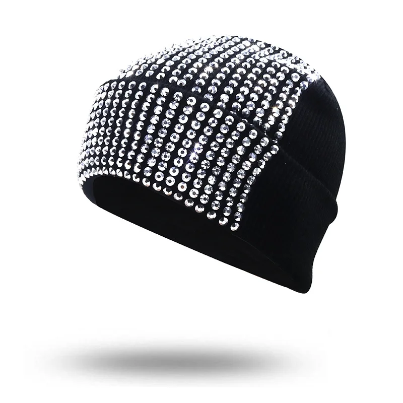 

New Diamond Skullies Beanies Men Winter Hat Women Knitted Hats For Mrs Cap Winter Beanie Hat Gorro Warm Brimless Bonnet lady Cap