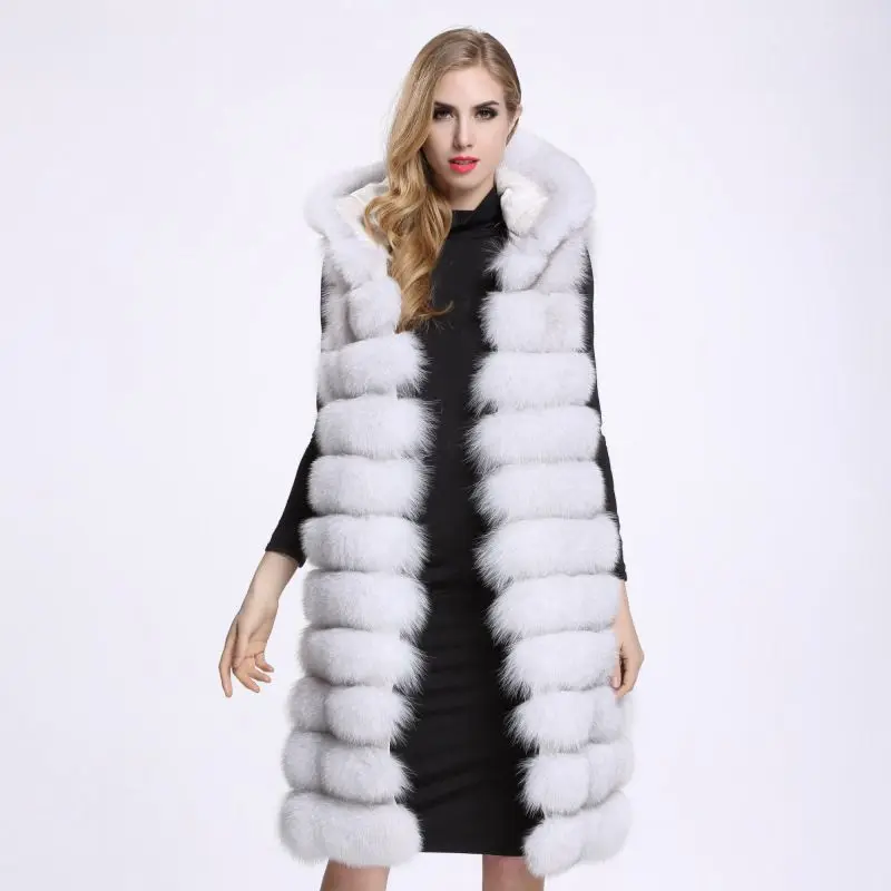 Women's New Winter Faux Fur Vest Fashion Hooded Imitation Fox Fur Vest Female Slim Fit Long Section Sleeveless Waistcoats D532