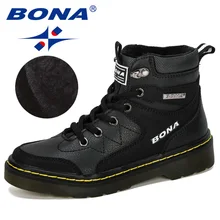 BONA New Designer Winter Warm Platform Snow Boots Children Casual Sneakers Faux Suede Leather Kids Snowboots Warm Plush
