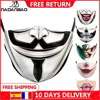 Маски с принтом NADANBAO V значит вендетта, маска из моющейся ткани для взрослых, многоразовые маски с черепом, модная маска для лица