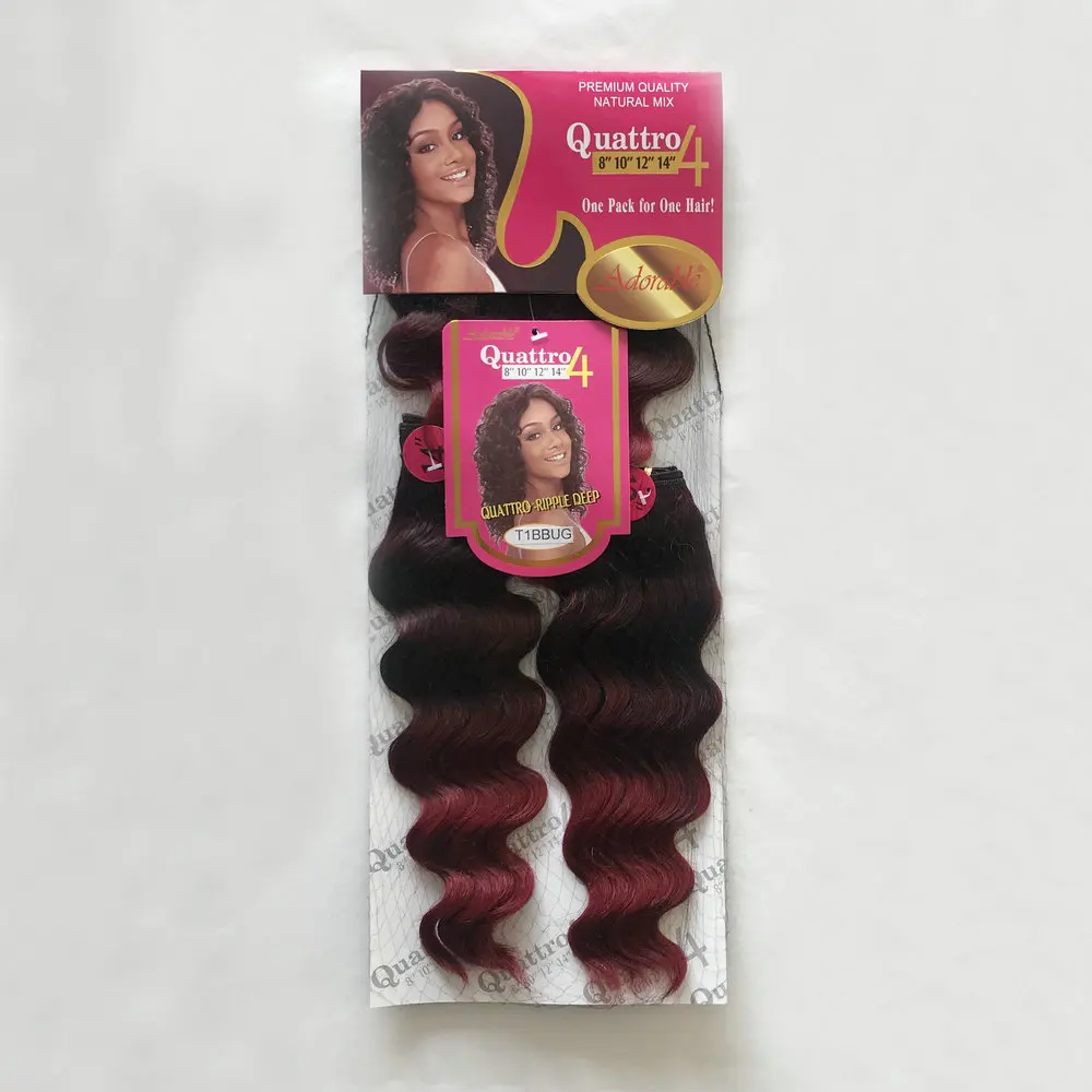 Curly Synthetic Hair Weave 4 Bundles Mixed,Soft Heat Resistat Synthetc Hair Wefts Looks Natural Quattro Ripple Deep Wave 4PCS