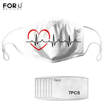 

FORUDESIGNS ECG Heartbeat Print New Elastic Mask nose face mouth Masks And 7pcs Filter Anti Dust Comfortable Outdoor Protection