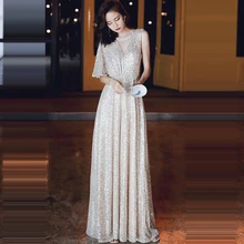 Вечернее платье на одно плечо без спинки Foemal платье Sequin длина до пола Robe De Soiree K007 o-образным вырезом Половина рукава вечерние платья