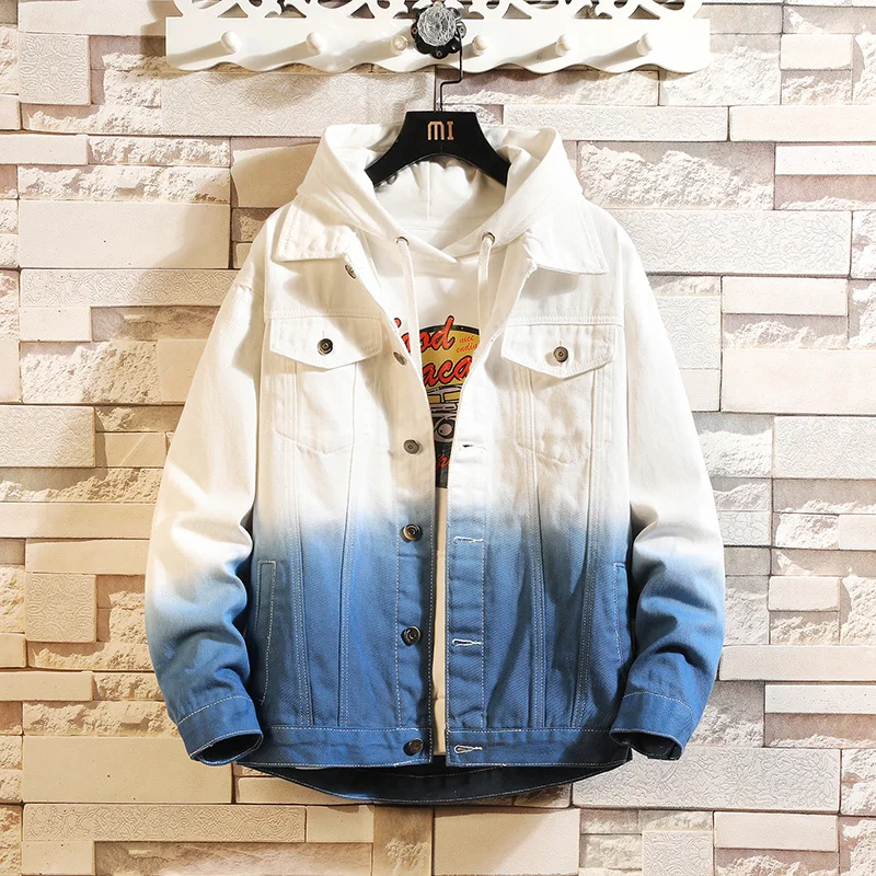 

Gradient Color Denim Jacket Men's plus Size Hong Kong Style Jacket Men's Japanese Style