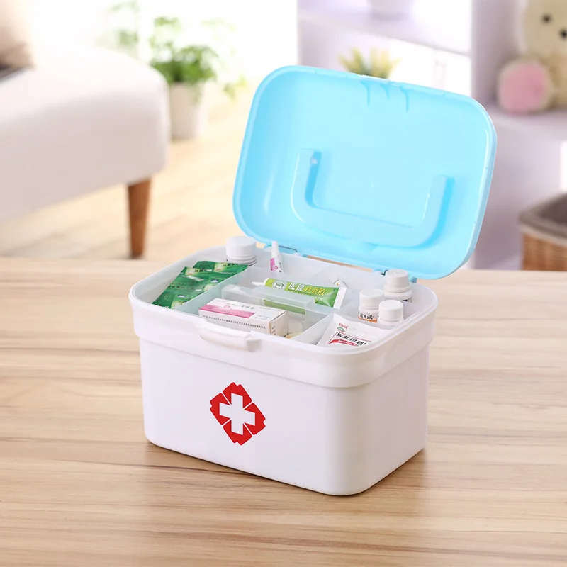 

Large Household Plastic Medicine Box High Capacity Double Layer Grid Design First Aid Drug Instrument Storage Box Medical Box