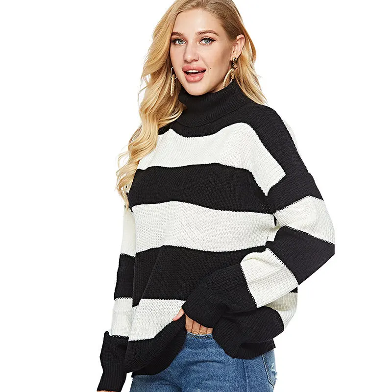 7 Color Sweater Women's Autumn and Winter New Striped Turtleneck Collar Knit Bottoming Shirt Casual Plue Size Knitted Sweater
