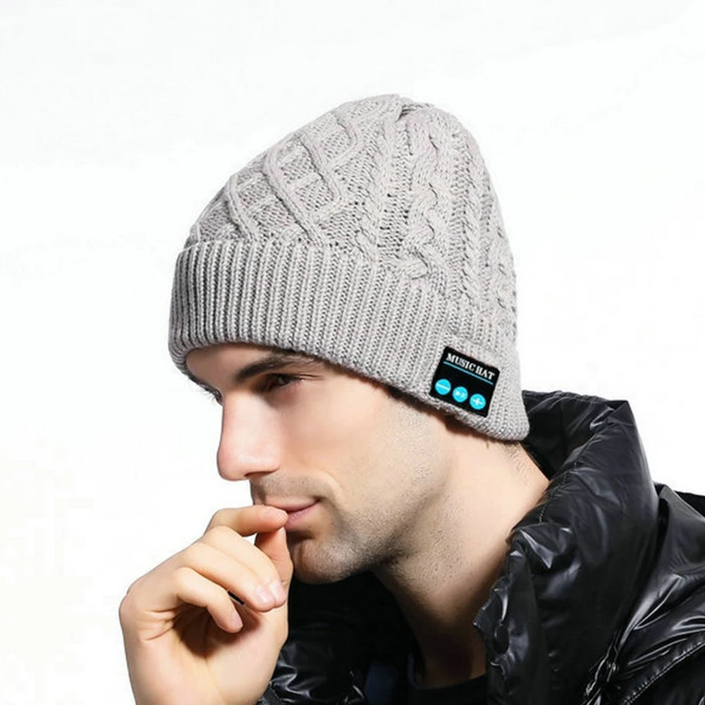 MZ019 BT5.0 Connected One-click Answering/ Hanging up Music Winter Knitted Hat Built-in Microphone 200mAh Rechargeable Batter-y