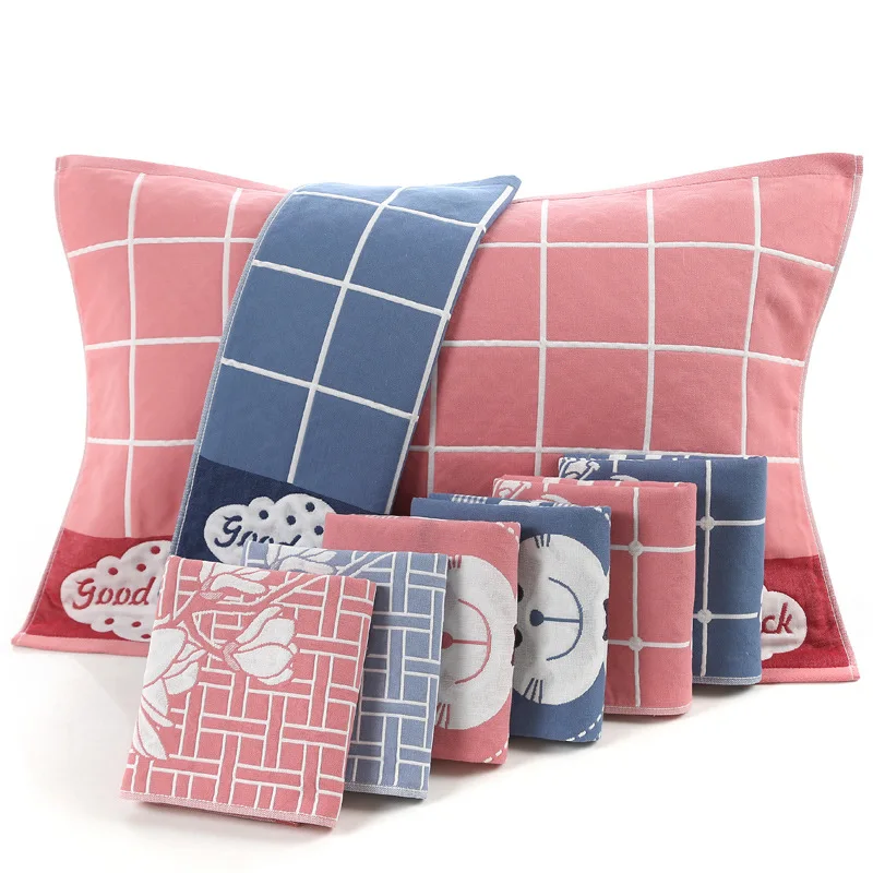 

Three Layer Gauze 52*75 Pillow Case Yarn-dyed Jacquard Adult Children universal zhen Headscarf Soft Absorbent Does Not Fade