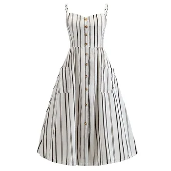 

AliExpress Wish Amazon Foreign Trade New Style WOMEN'S Dress 2019 Summer Europe And America-Style Button Strapped Dress