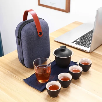 

Chinese Kung Fu Tea Set One Pot Four Cups Ceramic Portable Teapot Set Travel Gaiwan Tea Cups of Tea Ceremony Teacup Fine Gift