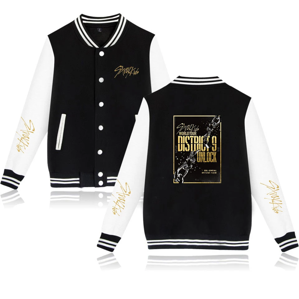 New 2020 Stray Kids Their World Tour District 9 Unlock 2D Print Baseball Sweatshirt Casual Jacket Men/women Clothes | Мужская одежда