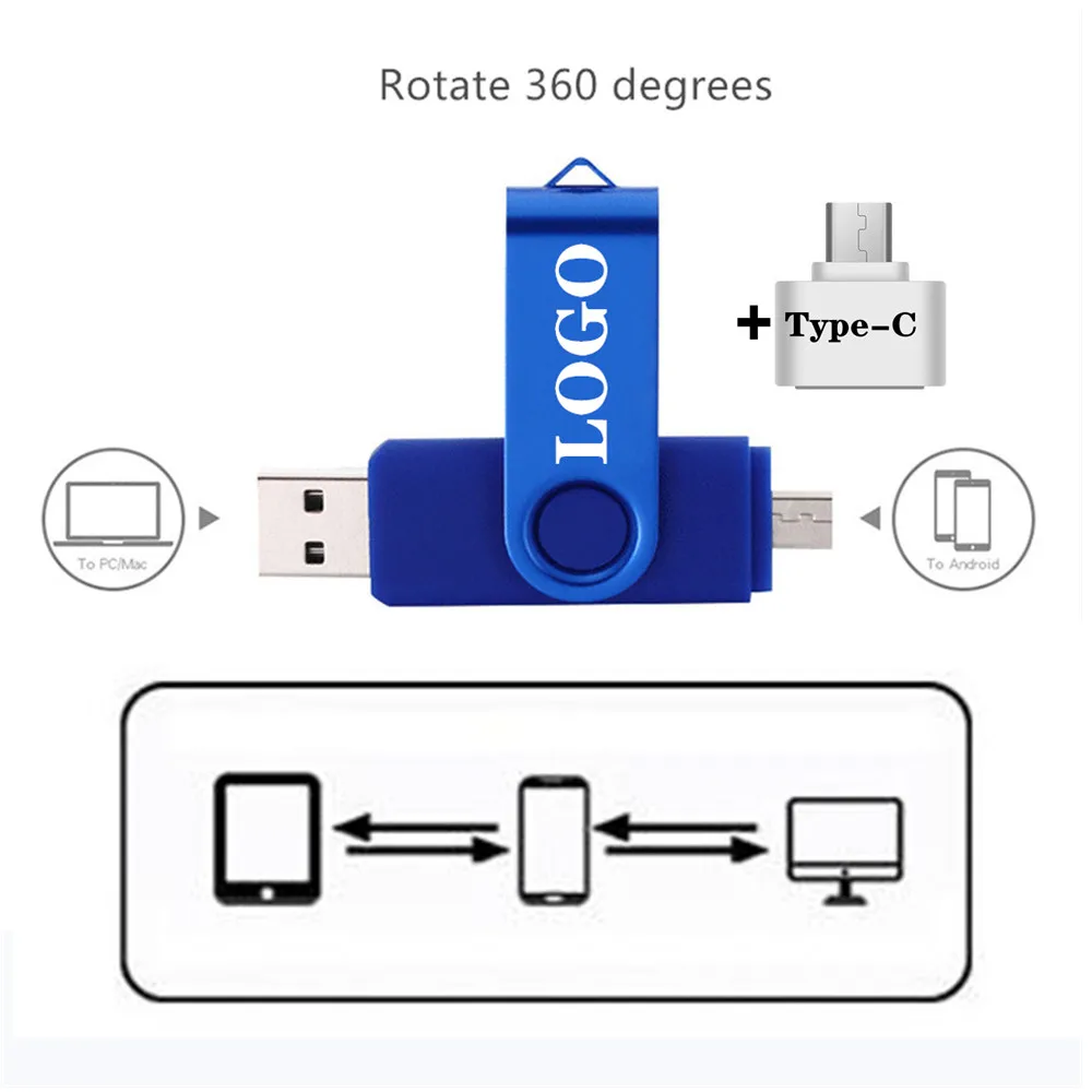 

360° Rotation Metal Pen Drive OTG 3IN 1 Type-C Usb Flash Drive 4G 8GB 16GB 32GB64G PenDrive Usb Stick Memoria Usb Free Logo Gift