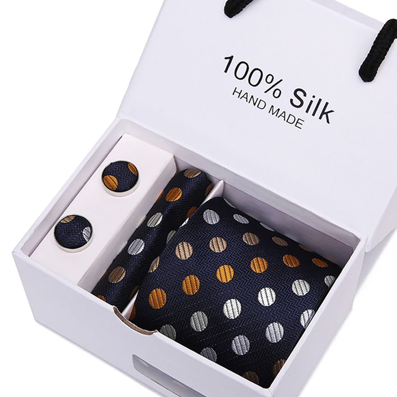 

Men's Ties 100% Silk Hight Quality Necktie Handkerchief Cuffink Tie Set Accessories Wedding Gift Box