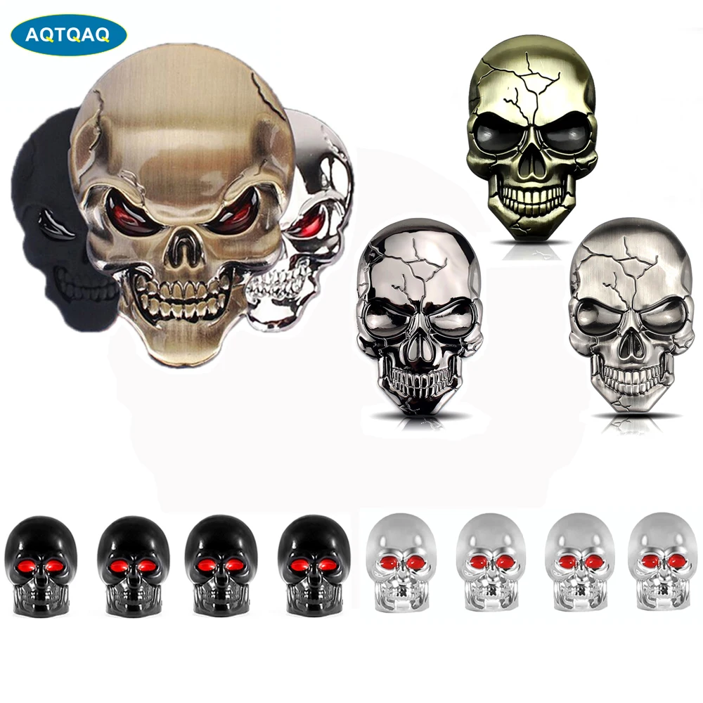 1X Silver Unique 3D Metal Skull Bone Car Auto Decor Emblem Badge