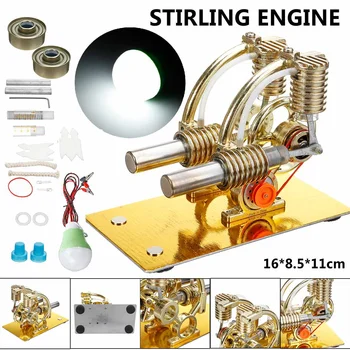 

Double-cylinder Mini DIY Stirling Engine Generator Model+bulb School Demonstration Education Kids Toys Gift External Combustion