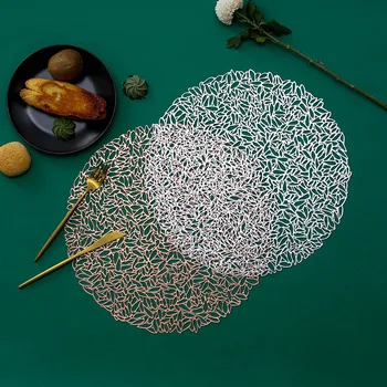 

4 Pcs Creative Sunflower Seeds Pattern PVC Placemat Golden Silver Color Insulation Set De Table Ma Round Placemats Home Dector