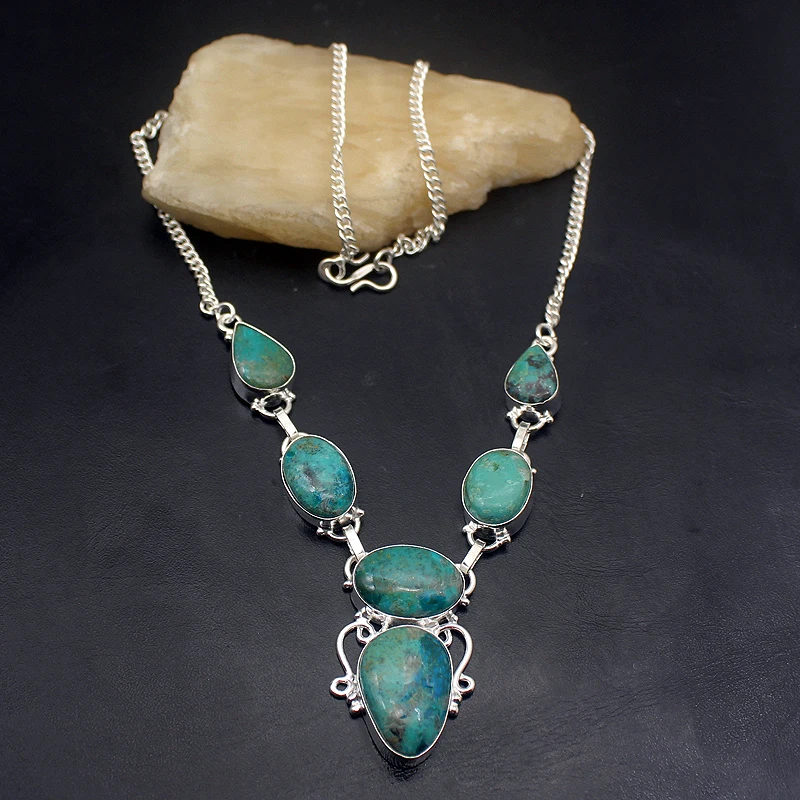 Rare Stylish Natural Green Sea Sediment 925 Sterling Silver Color Pendant Necklace Women Jewelry 18 Inch H407 | Украшения и