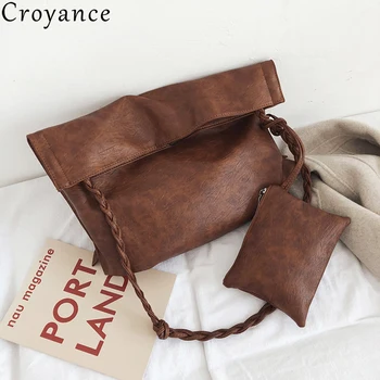 

Croyance 2020 New Fashion Women Big Handbags PU Leather Shoulder Bag Vintage 2pcs/set Crossbody Bag and Hand Purse