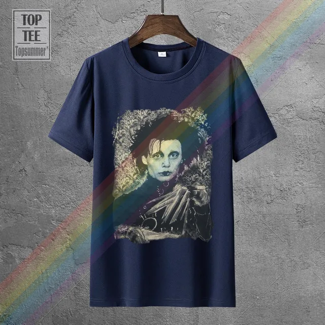 Edward Scissorhands T-Shirt Tim Burton Johnny Depp Goth Punk Film New Cool Tee Shirt 0139867-Navy Blue