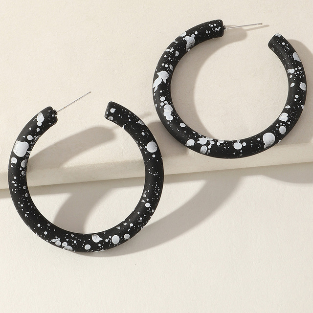 Geometric Polka Dot Earrings For Women's Personality Cold Style Black And White Dali Pattern Inkjet Jewelry Accessories
