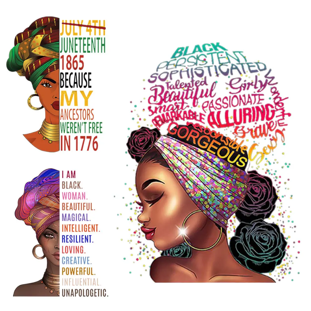 

Iron On Patches Black Girls Applique On Clothing Thermo Stickers Heat Transfer Vinyl Heat Press Appliqued Washable Accessories
