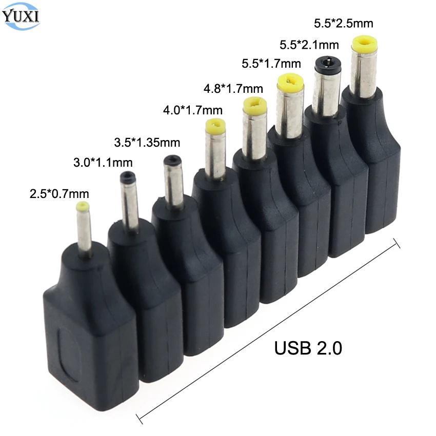 

YuXi 1pcs DC Power Male 2.5*0.7 4.0*1.7 5.5*2.1 5.5*2.5 MM to USB 2.0 Female Plug Converter Laptop Adapter Connector
