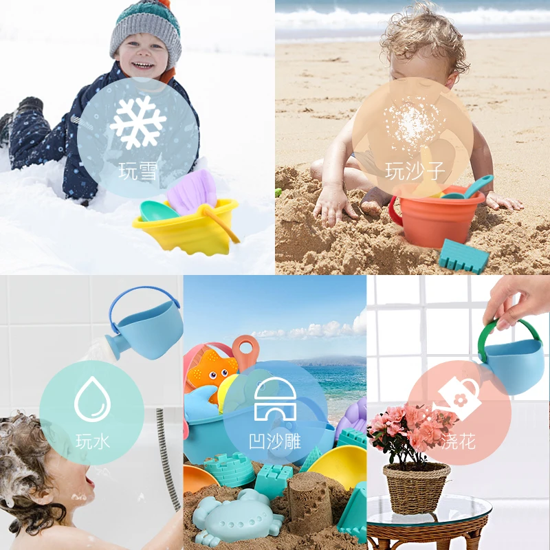  Summer Plastic Beach Bucket Toys Set Kids Baby Kinetic Sand Castle Molds Tray Beach Cart Praia Equi