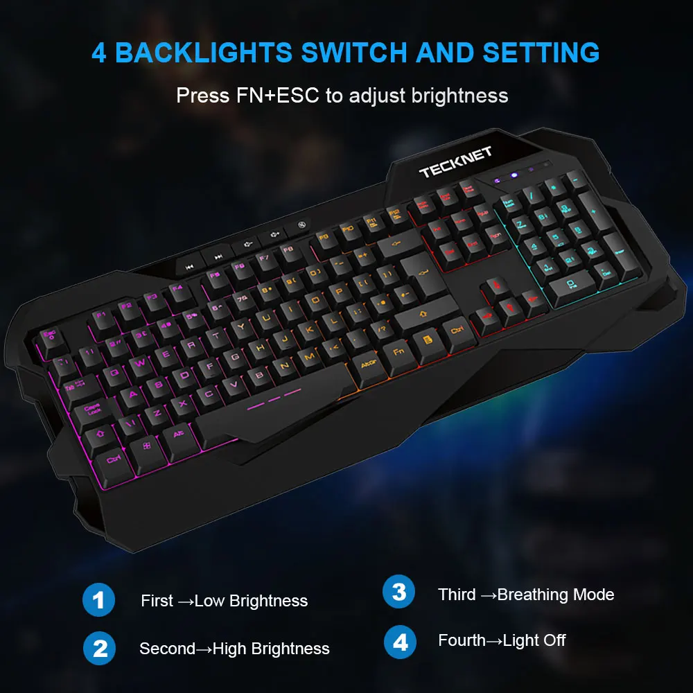 TeckNet игровая клавиатура механическое ощущение анти-ореолы игровые клавиатуры светящаяся подсветка английская раскладка клавиатура для геймера