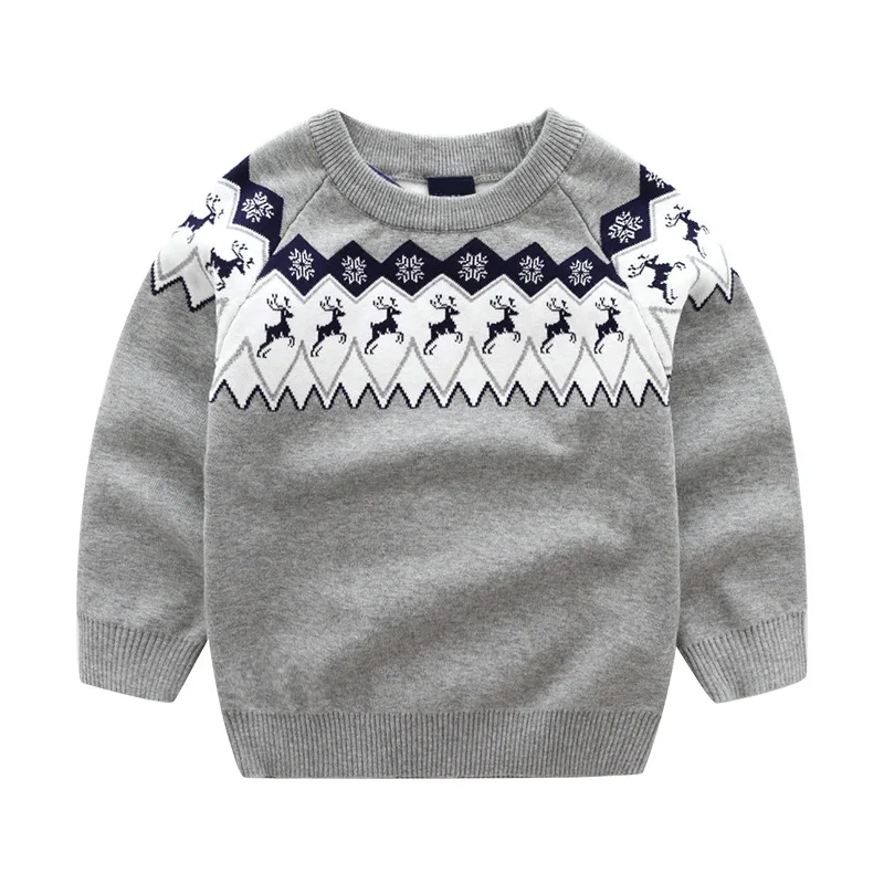 Большой Детский свитер; 19; стиль; детская одежда; жаккардовый свитер с ромбовидным оленем для мальчиков; детский двухслойный свитер; сезон осень-зима