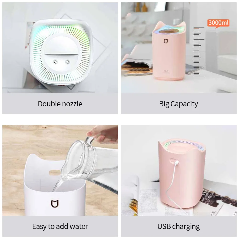3000ML USB Ultrasonic Air Humidifier LED Night Light Mist Purifier Humidifiers