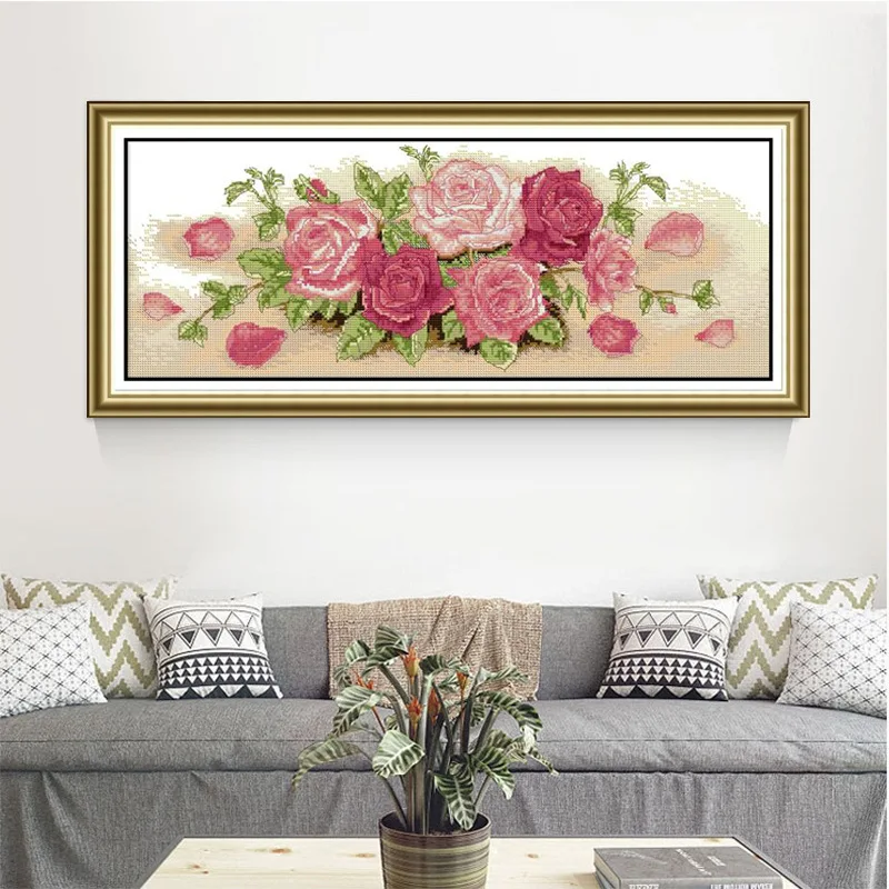 

Joy 99 Cross Stitch Embroidered Plant Flowers Series Living Room Bedroom Pink Rose Kennedy-Handmade Embroidered