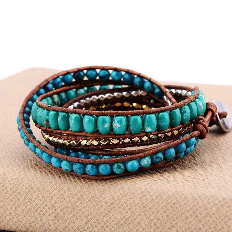 Exclusive Quality Natural Stones w/ Metal Beads Wrap Bracelets Handmade Bohemian Vintage Statement Bracelet Bijoux Wholesale - Image 3