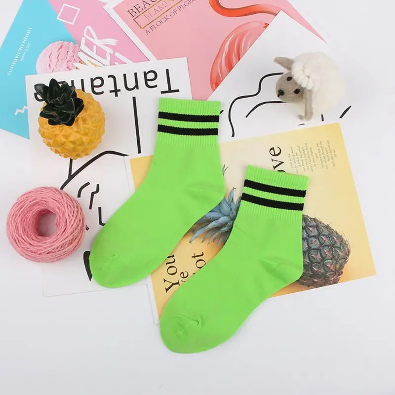 5Pair/Set Adults Soft Cotton Low Cut Ankle Socks Fluorescent Retro Sports Socks