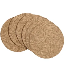 Round Braided Placemats Set of 6 Natural Jute Handmade 11.8 Inch Heat Resistant Thick Hot Pads Mats