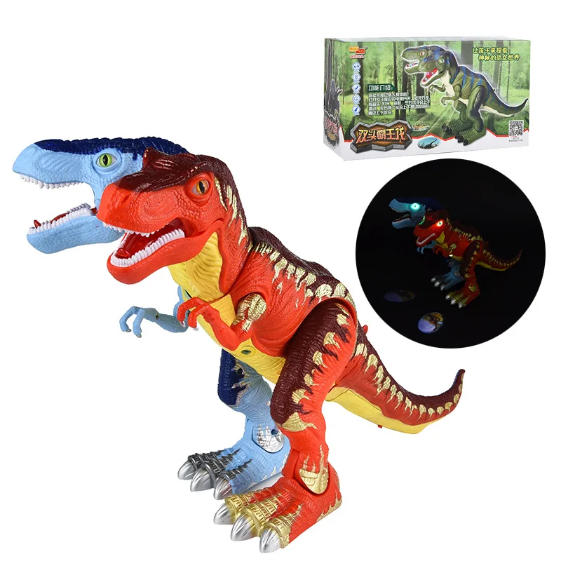 

New Style Double Headed Electric T-Rex Jurassic Shining Sound Making Walking Double Headed Dragon Dinosaur Model Toy
