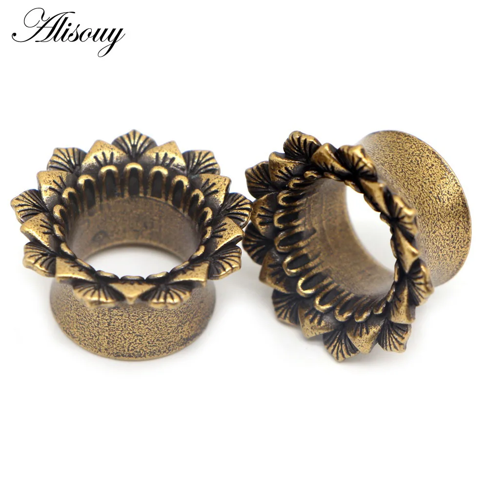 EM0942D Gold-Petal Alisouy, 2 шт., новинка, винтажные медные ушные датчики в виде листьев цветов, пробки для тоннелей, расширители, носилки, пирсинг, ювелирные изделия для тела, 8 мм-16 мм - Окраска металла: EM0942D Gold-Petal
